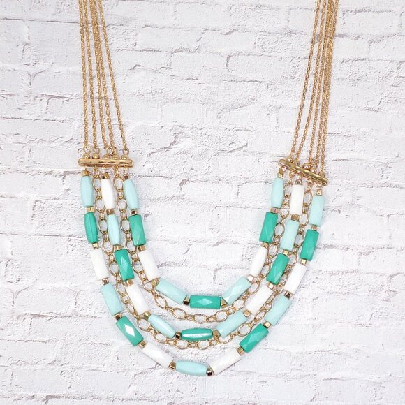 Multi row beaded necklace and earring set with layers of rectangle shap beads - Picture 6 of 9